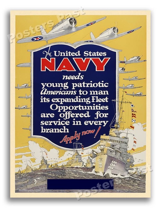 “Join the Navy” Vintage Style 1943 World War 2 recruitment Poster – 24×32