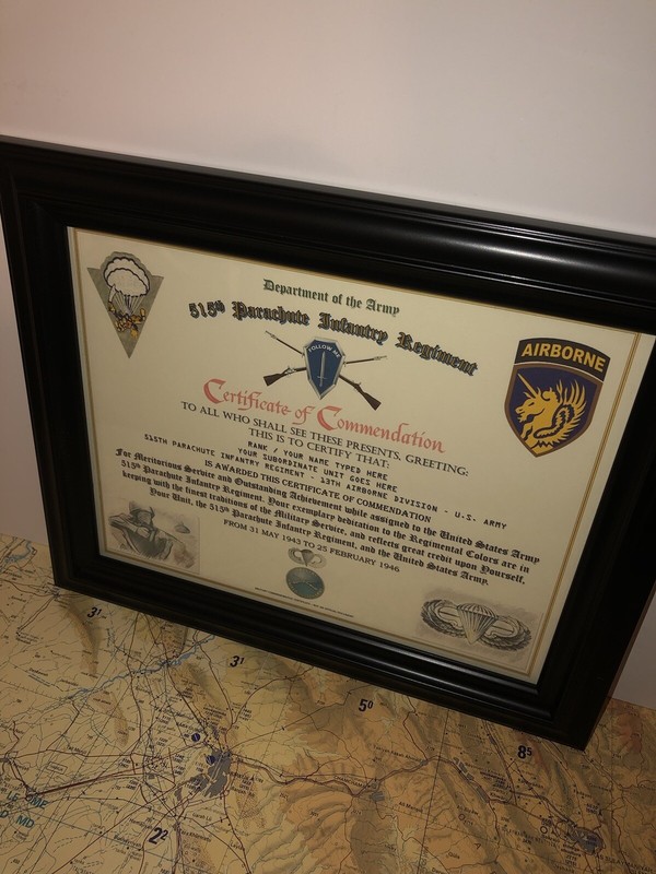 515TH PARACHUTE INFANTRY REGIMENT / COMMEMORATIVE - CERTIFICATE OF COMMENDATION gallery