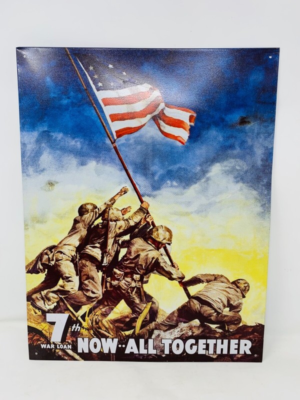 WWII Iwo Jima War Bonds 7th War Loan Now All Together Tin Advertising Sign
