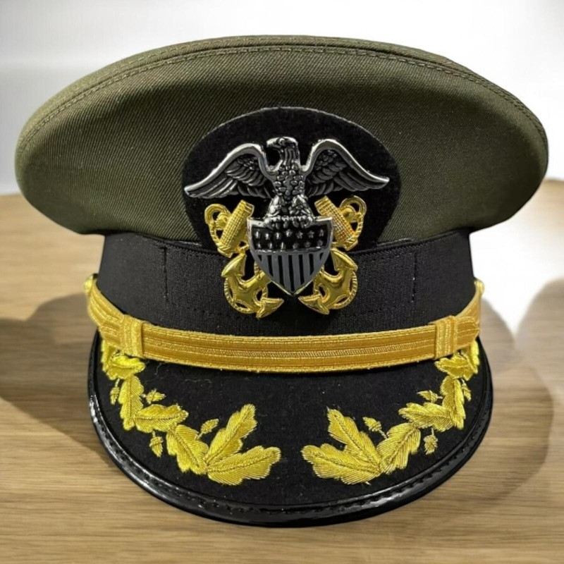 WWII WW2 US Navy Senior Men’s Officer Visor Embroidered Hat Caps Reproduction