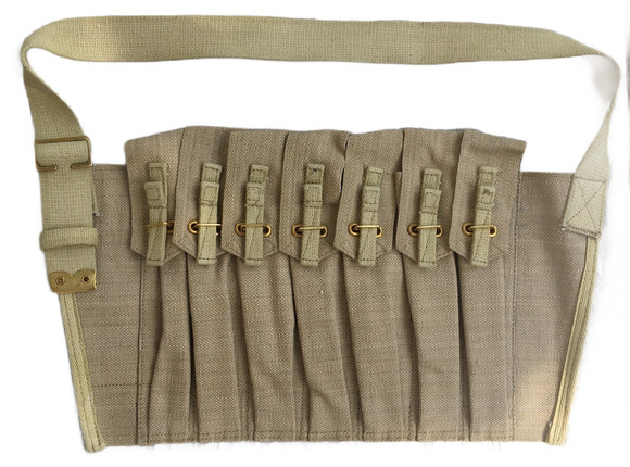 WWII British 7 Pocket 1944 Magazine Pouch Bandolier For Sten Repro-Light KHAKI