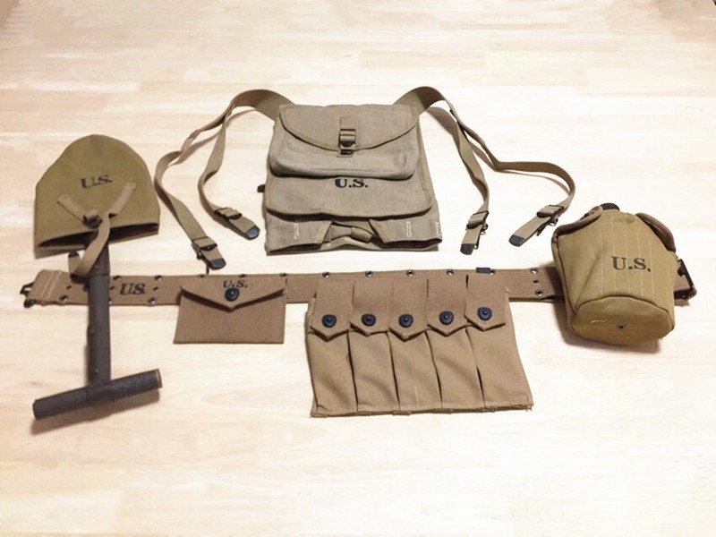 WW2 US ARMY SHOVEL SPAD THOMPSON MAGAZINE BAG 1928 HAVERSACK SOLDIER MILITARYSET gallery