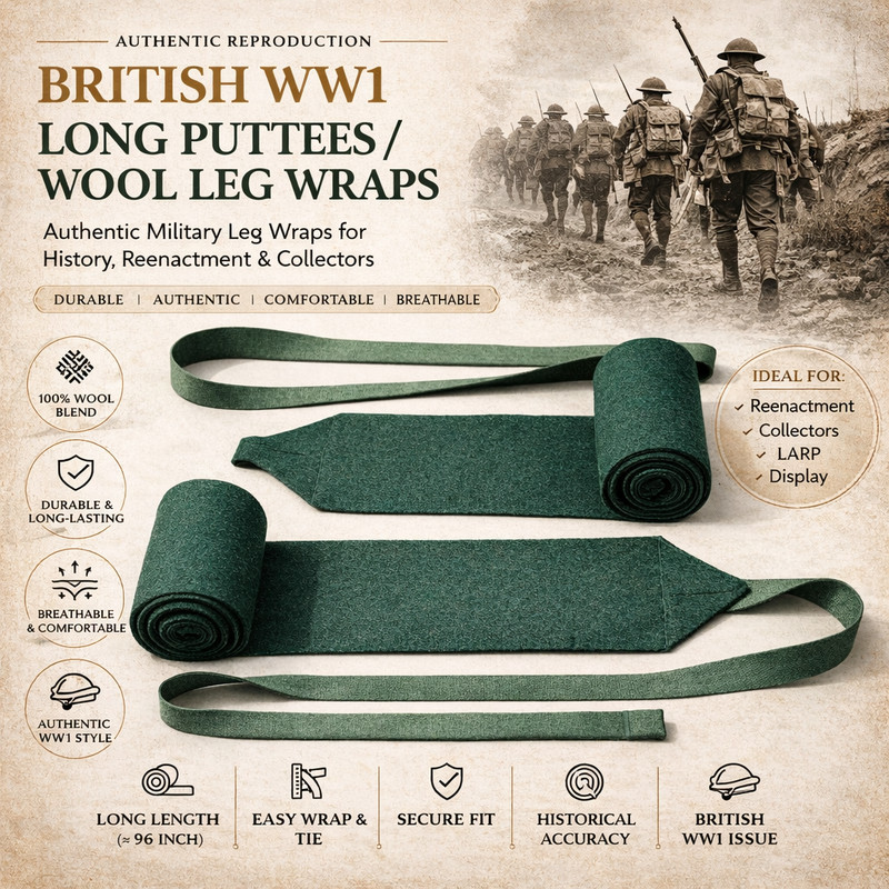 WW1 M1910 US Army Puttees Leggings Wraps Dark Green Wool | Reproduction WWI Gear gallery