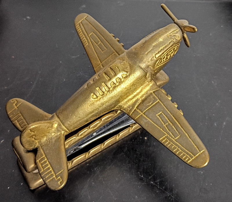 Vintage P-40 Flying Tigers Jet WW2 Fighter Airplane Desk Novelty Brass Stapler gallery