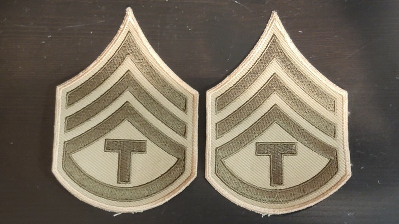 Repro WW2 US Army Chevrons Technician Third 3 Grade Rank 3 Patch Pair Khaki 031