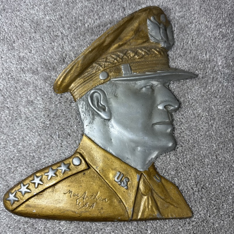 MacArthur WWII Wall Hanging Plaque 3D Aluminum SIGNED Weberg 8 x 10.5 inch