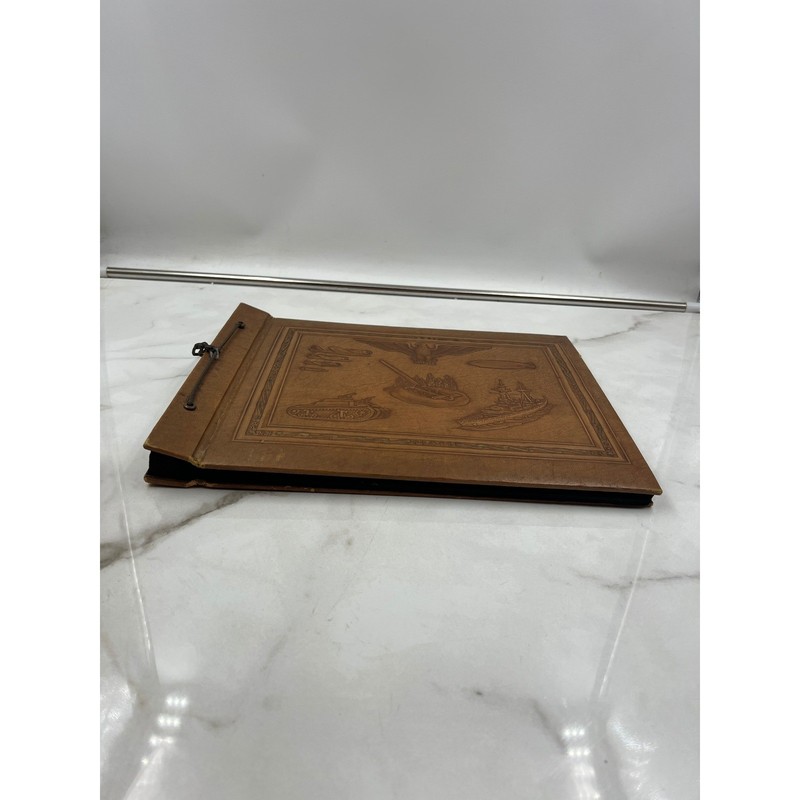 Vintage WWII Military Embossed Photo Album Eagle Tank Plane Ship Blimp Brown gallery