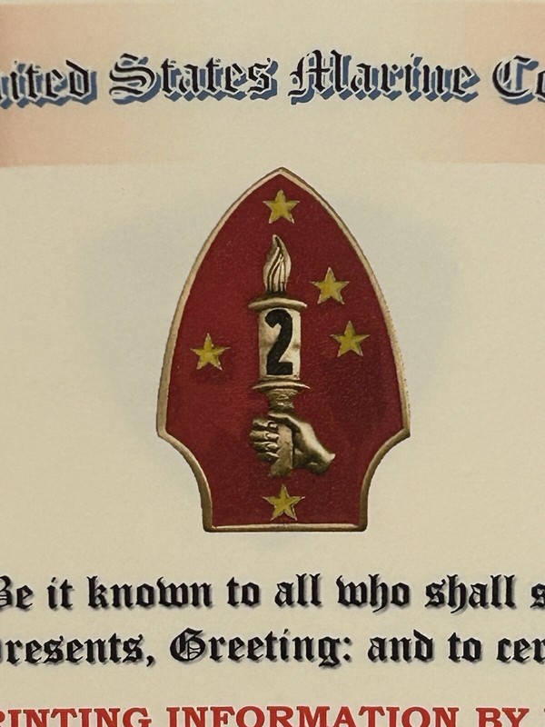 U.S. MARINE CORPS / 2ND MARINE DIVISION - CERTIFICATE OF ACHIEVEMENT gallery