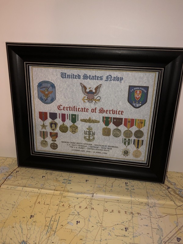 U.S. NAVY CERTIFICATE OF SERVICE / SHADOW BOX PRINT / W-MEDALS gallery