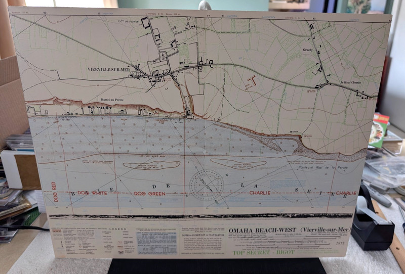 D-Day Operation Bigot Top Secret Invasion Map Omaha Beach West Metal 20″ x 16″