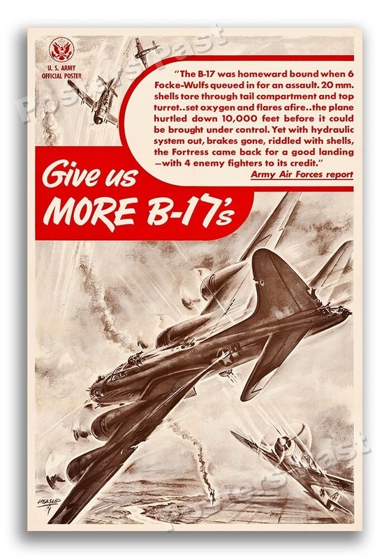 “Give us More B-17’s” 1943 Vintage Style WW2 War Army Poster – 16×24