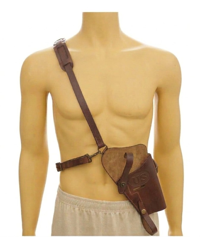 US WW2 M7 Leather Shoulder Holster for Colt M1911 .45 ACP Pistol Replica Brown.