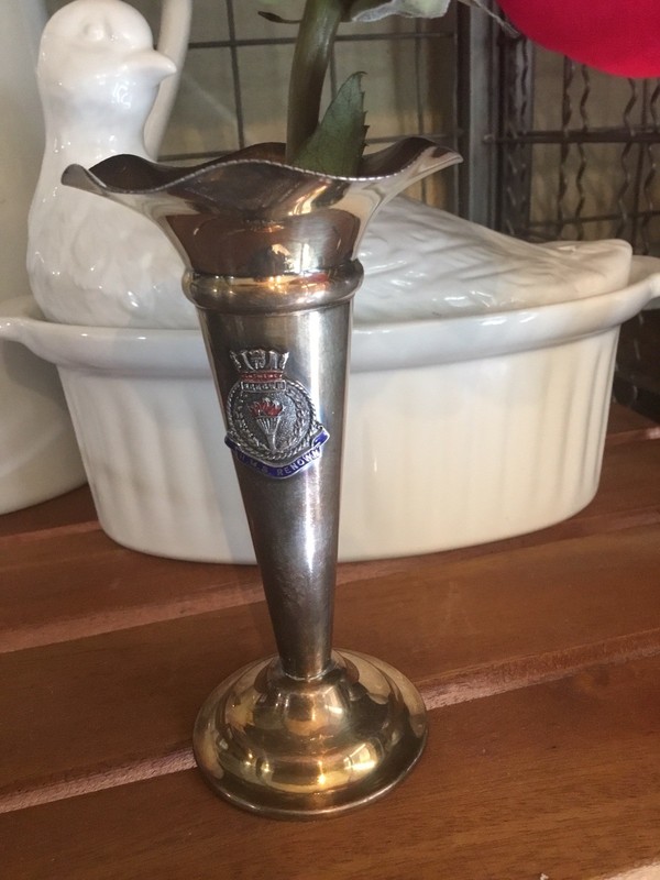 HMS Renown WW 1 and 2 Battlecruiser 5 Inch Silver Plate Bud Vase Officers Mess gallery