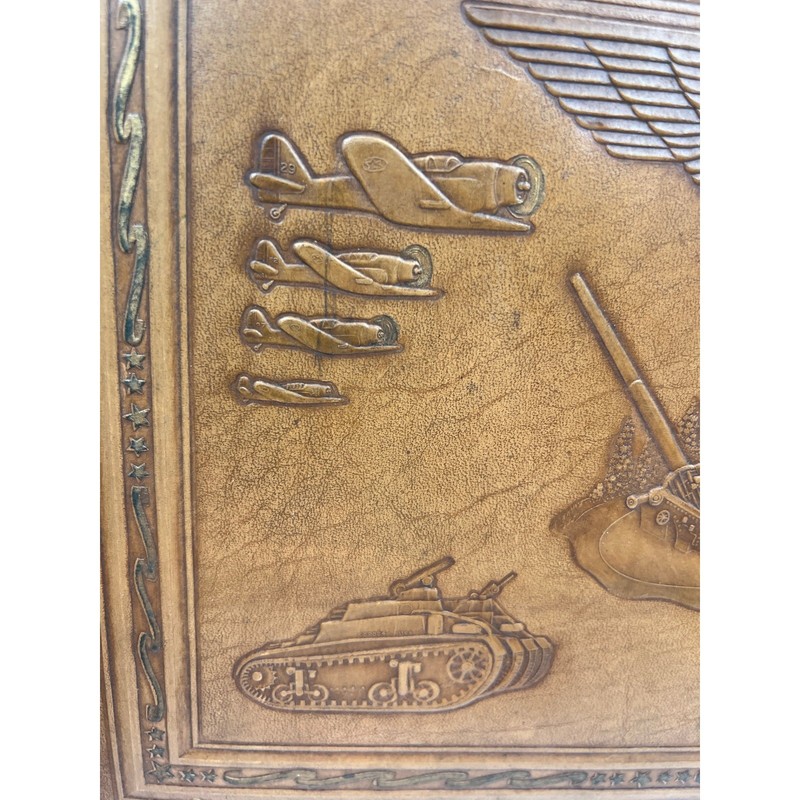 Vintage WWII Military Embossed Photo Album Eagle Tank Plane Ship Blimp Brown gallery