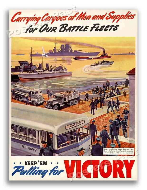 1940s “Men and Supplies for Our Battle Fleets” WWII Propaganda War Poster 24×32