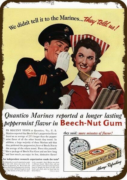 1941 Quantico Marine & Beech Nut Gum Vintage-Look DECORATIVE REPLICA METAL SIGN