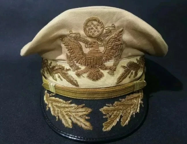 US Army General Douglas MacArthur Cap Khaki Officer Visor Hat Uniform WWII