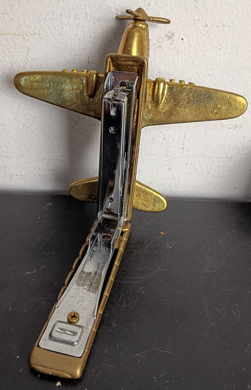 Vintage P-40 Flying Tigers Jet WW2 Fighter Airplane Desk Novelty Brass Stapler gallery