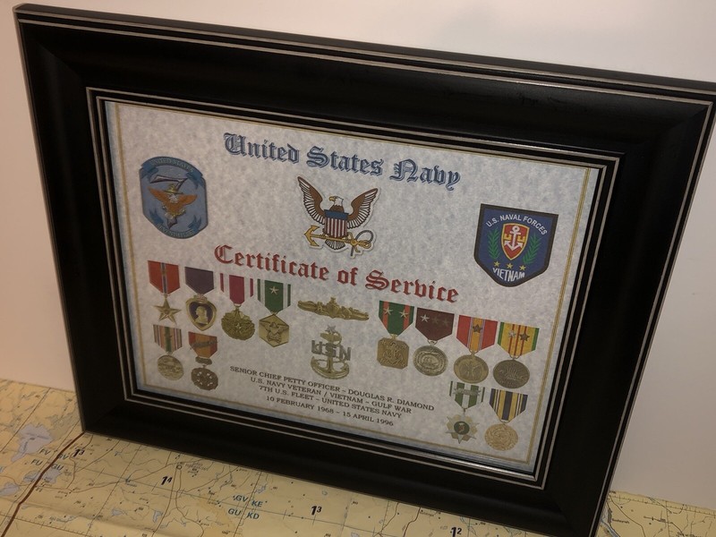 U.S. NAVY CERTIFICATE OF SERVICE / SHADOW BOX PRINT / W-MEDALS gallery