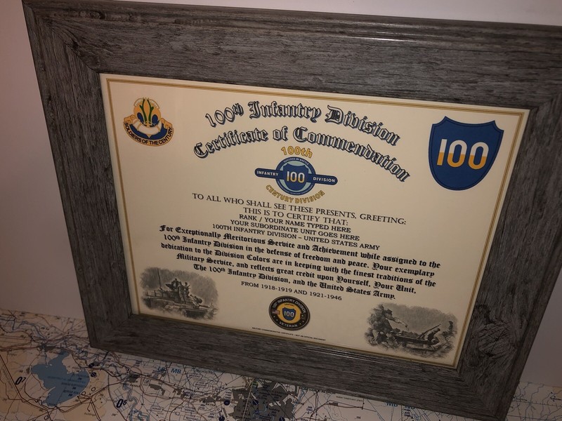 100TH INFANTRY DIVISION / COMMEMORATIVE - CERTIFICATE OF COMMENDATION gallery