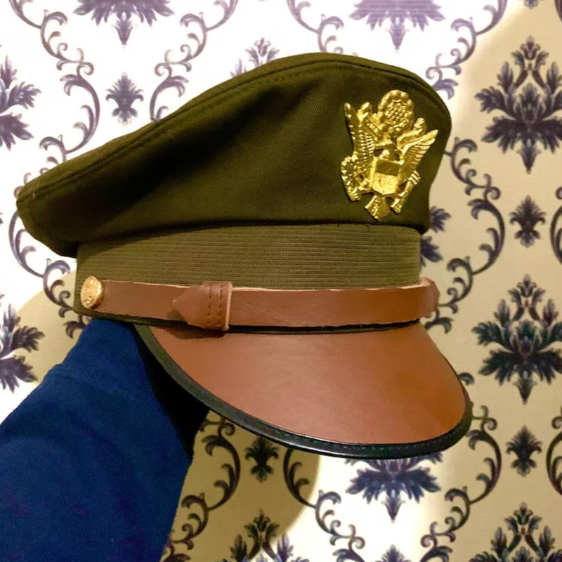 WW2 US Army Aircorps Military Officers Pilots OD Visor Crusher Hat Cap gallery