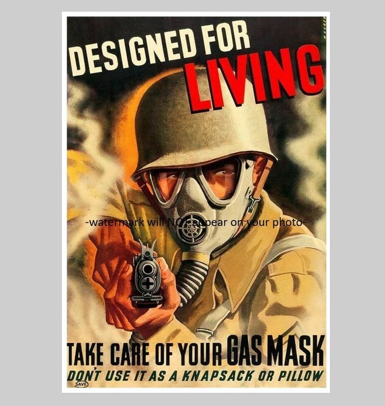 Gas Mask Soldier World War 2 Recruitment Propaganda Poster PHOTO US Army 1944 gallery