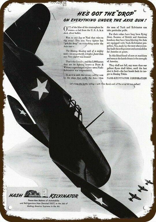 1942 WWII NAVY CORSAIR AIRPLANE Vintage-Look-Edge DECORATIVE REPLICA METAL SIGN