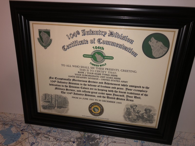 104TH INFANTRY DIVISION / COMMEMORATIVE – CERTIFICATE OF COMMENDATION