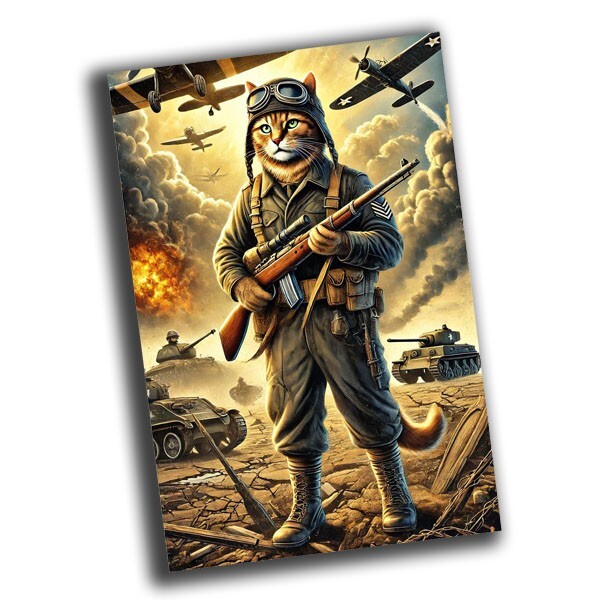 nice vintage illustration of a war cat retro WW2 Photo Glossy 4*6 in δ60
