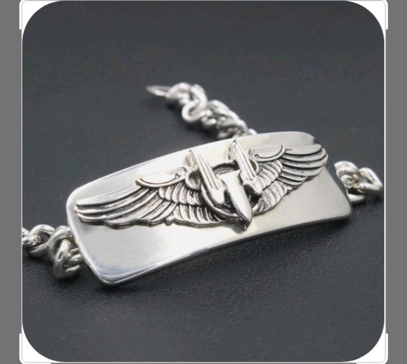 WWII US Army Air Corp Arial Gunner Wing ID Bracelet Sterling 7" Extra Links Inc