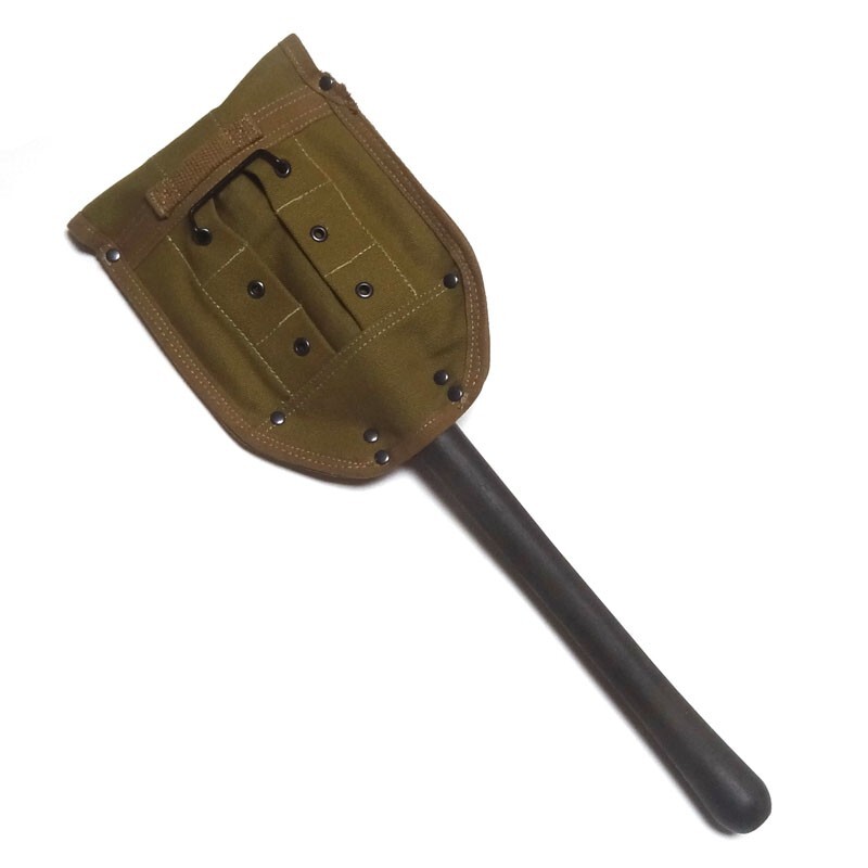 WW2 US M1945 Folding Spade Shovel With Khaki Shovel Cover gallery