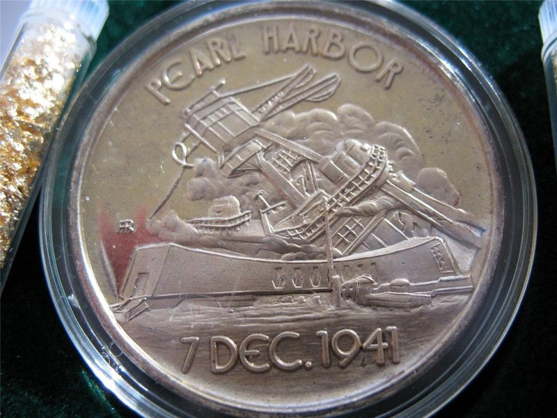 1+.OZ.999 RARE SILVER COIN WWII DEC 7 1941 PEARL HARBOR + GOLD USS ARIZONA gallery