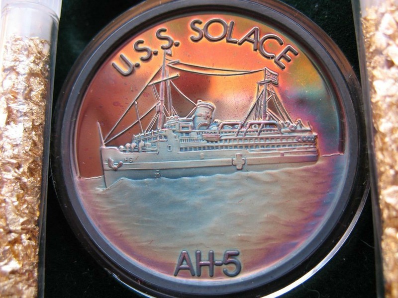 1+.OZ.999 SILVER COIN WWII DEC 7 1941 PEARL HARBOR USS SOLACE + GOLD