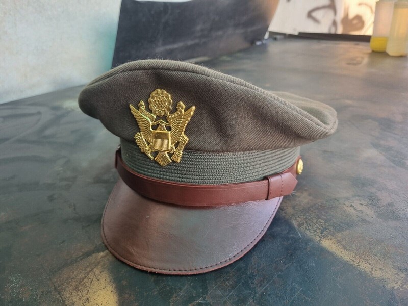 WWII US Army military uniform dress jacket visor cap Officer hat gallery