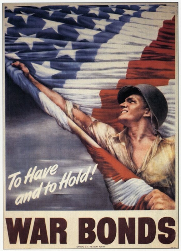 To Have and to HOLD! War Bonds GI with Flag WWII Mini Poster 1991 Illustration