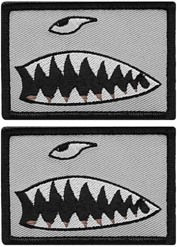 Shark Teeth P40 Warhawk WW2 Embroidered Patch | 2PC Hook Backing 3″x2″