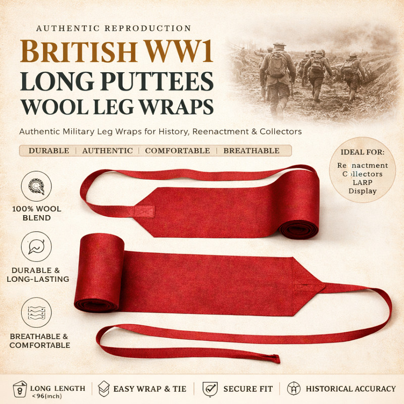 WW1 US Army M1910 Puttees Red Wool Leggings Wraps British Repro No Interlock gallery