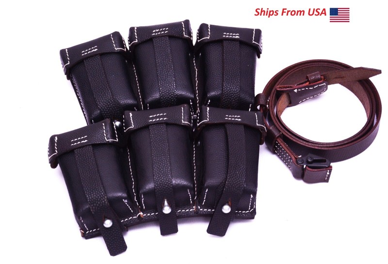 WWII German K98 98K TRIPLE AMMO LEATHER POUCH BLACK (Repro) -COMBO OF K98 SLING