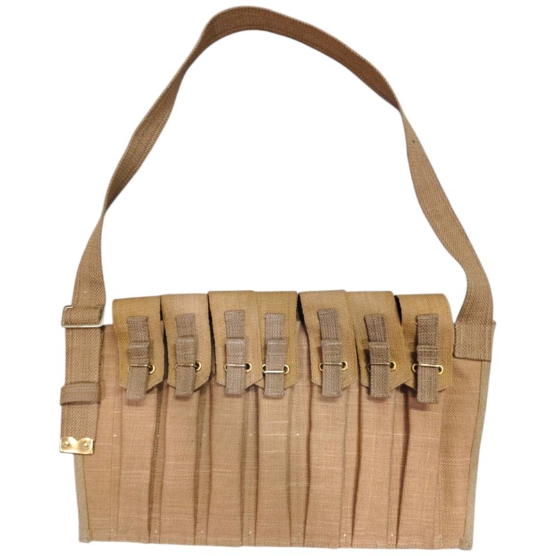 WWII British 7 Pocket 1944 Magazine Pouch Bandolier For Sten Repro-Light KHAKI gallery