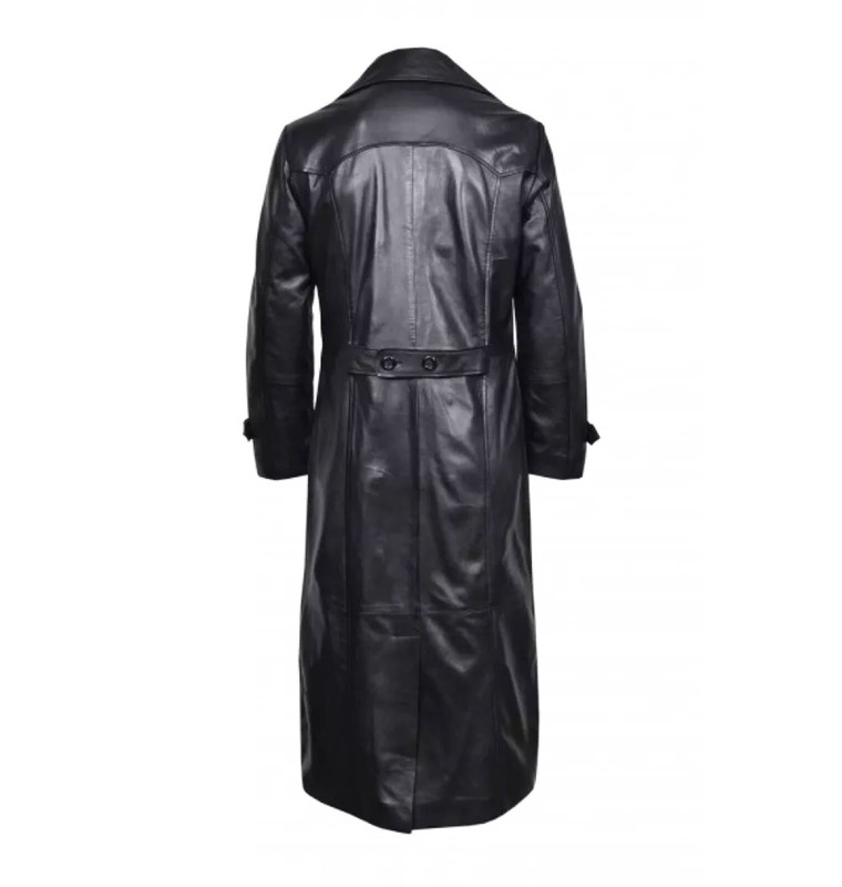 Men's WW2 German Officer Black Sheepskin Leather Long Trench Coat gallery